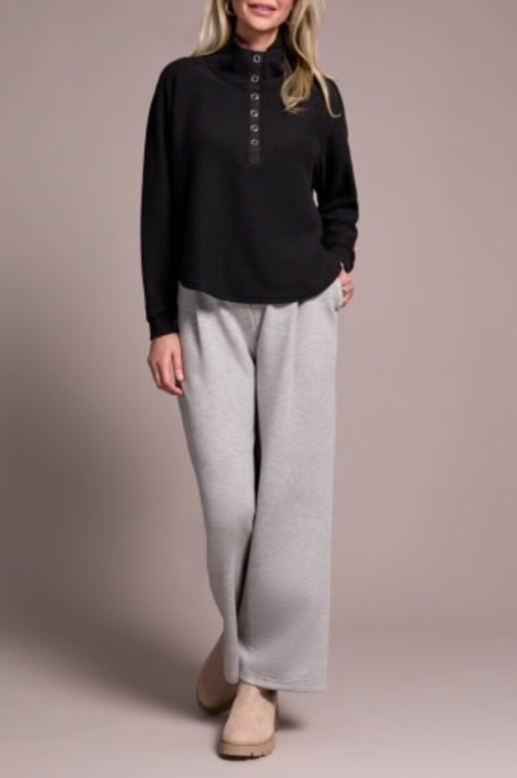 Tribal HENLEY TOP W/ RIB COMBO-SILVERPINE