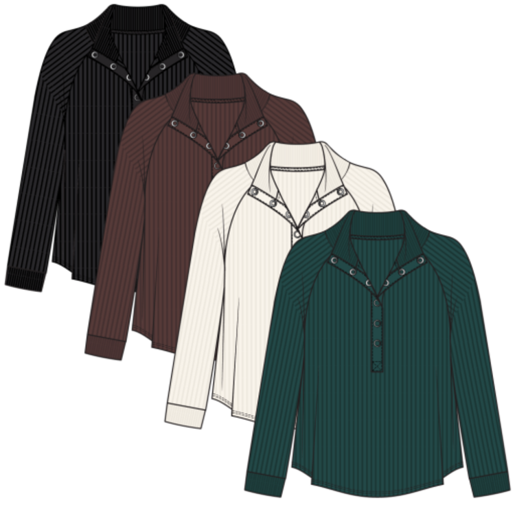 Tribal HENLEY TOP W/ RIB COMBO-SILVERPINE