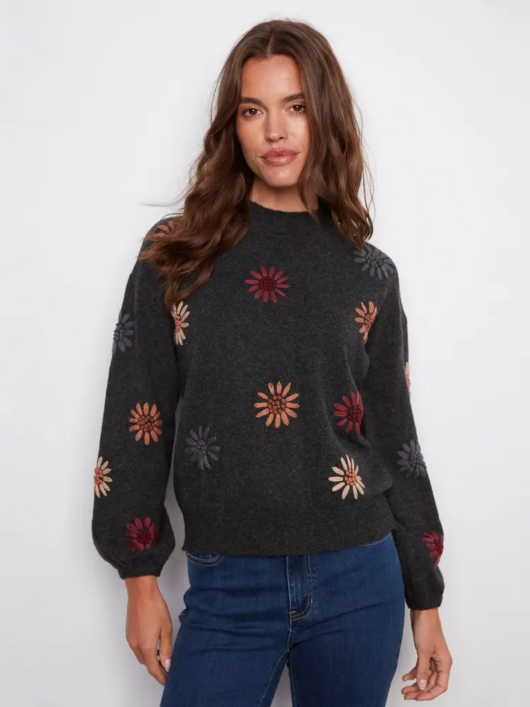 Charlie B Charlie B Printed Plushy Mock Neck Sweater C2574RR