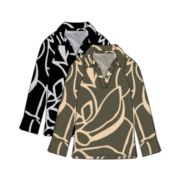 Tribal L/S HENLEY TOP W/SIDE SLITS-GREY MIX