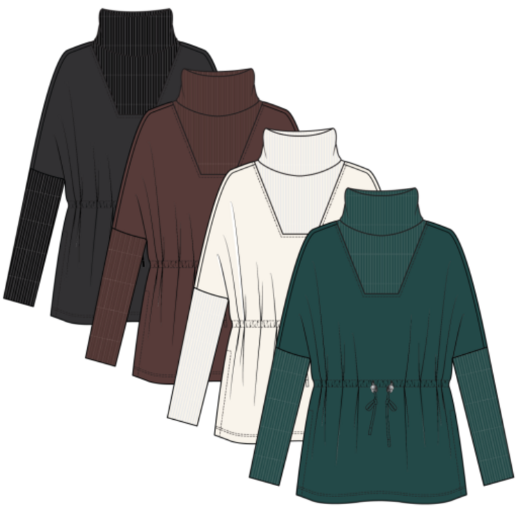 Tribal L/S TURTLE NECK COMBO TOP-CREAM