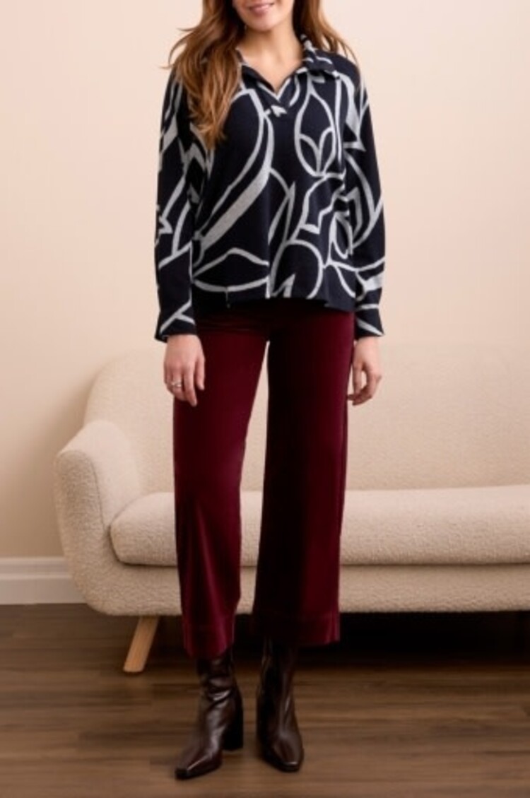 Tribal L/S HENLEY TOP W/SIDE SLITS-GREY MIX