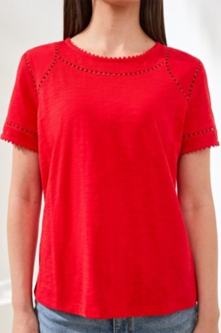 Tribal S/S TOP W/DOTTED LACE DETAIL-JET BLUE