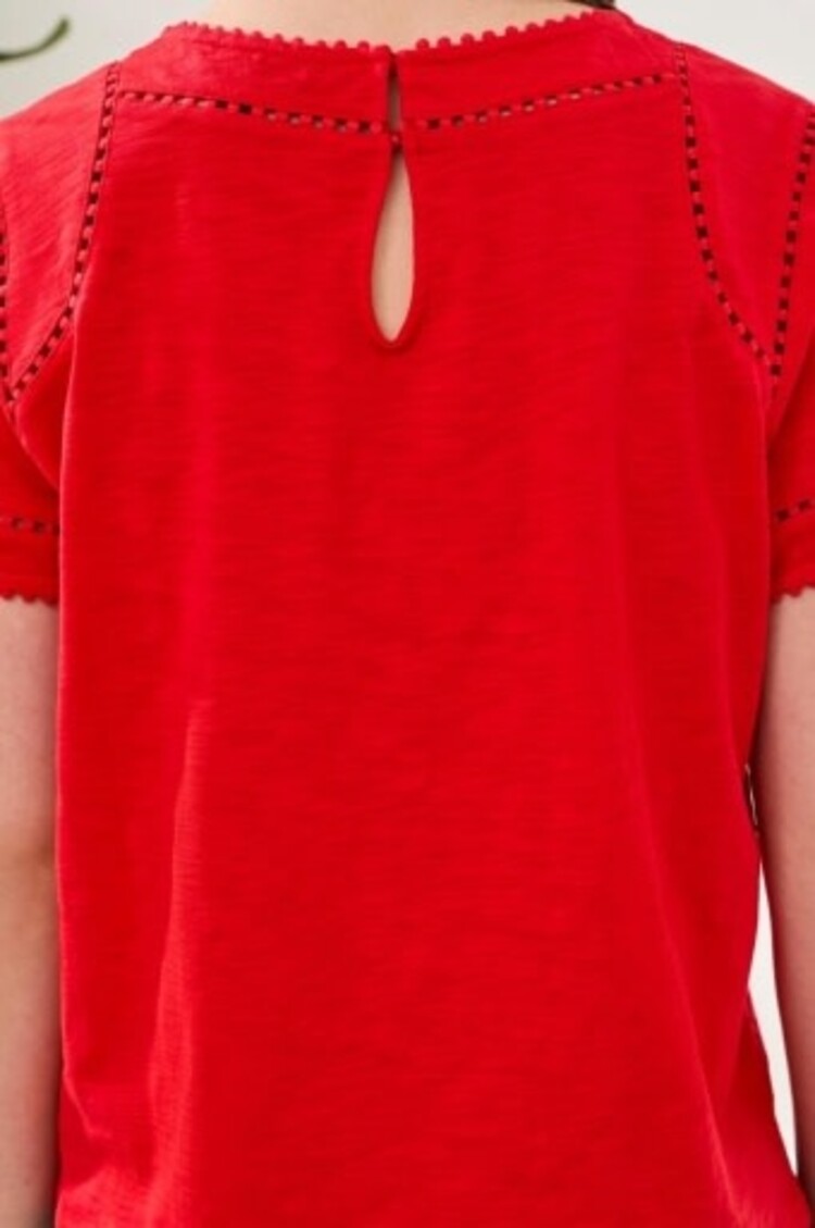 Tribal S/S TOP W/DOTTED LACE DETAIL-JET BLUE