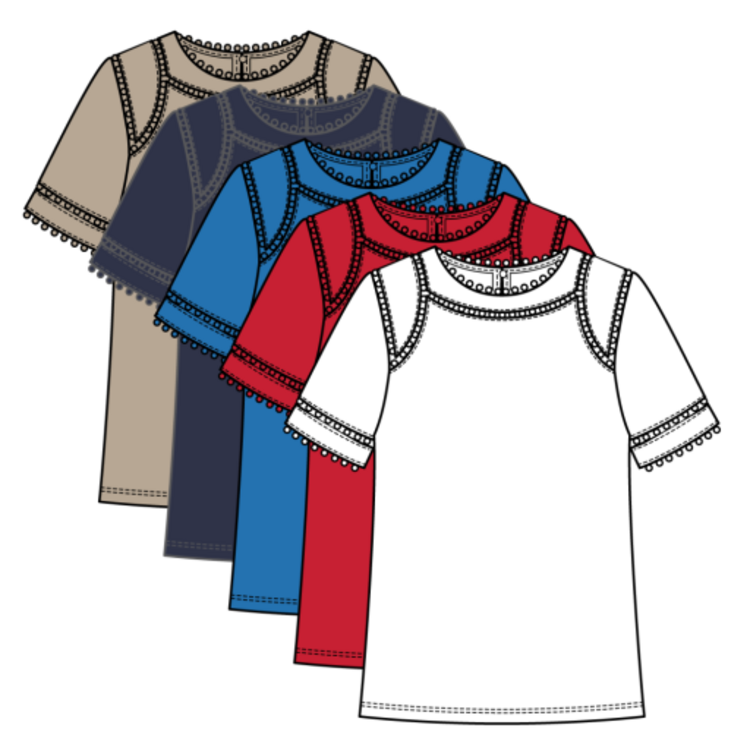 Tribal S/S TOP W/DOTTED LACE DETAIL-JET BLUE