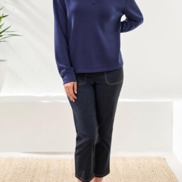 Tribal TECHNO LUX - L/S JOHNNY COLLAR TOP-JET BLUE