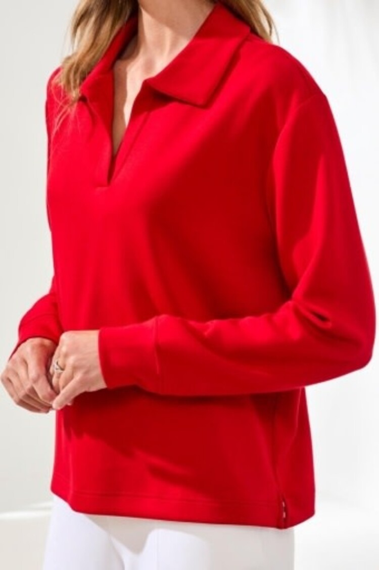 Tribal TECHNO LUX - L/S JOHNNY COLLAR TOP-JET BLUE