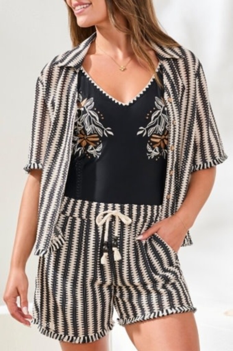 Tribal S/S BUTTON FRT BLOUSE-BLACK