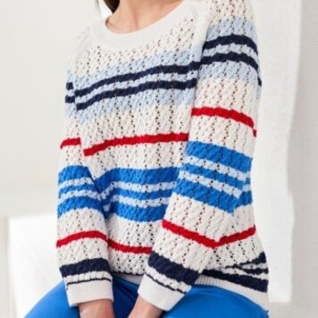Tribal 3/4 SLV CREW NK SWEATER W/CABLES DTL-ROYAL