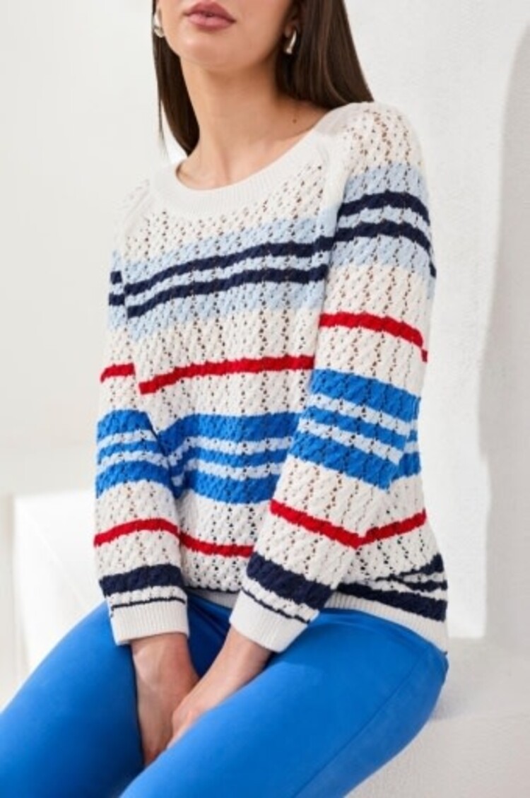 Tribal 3/4 SLV CREW NK SWEATER W/CABLES DTL-ROYAL