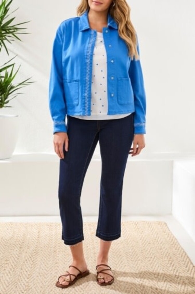 Tribal L/S HIDDEN SNAP FRT JACKET W/ EMBRO-ROYAL