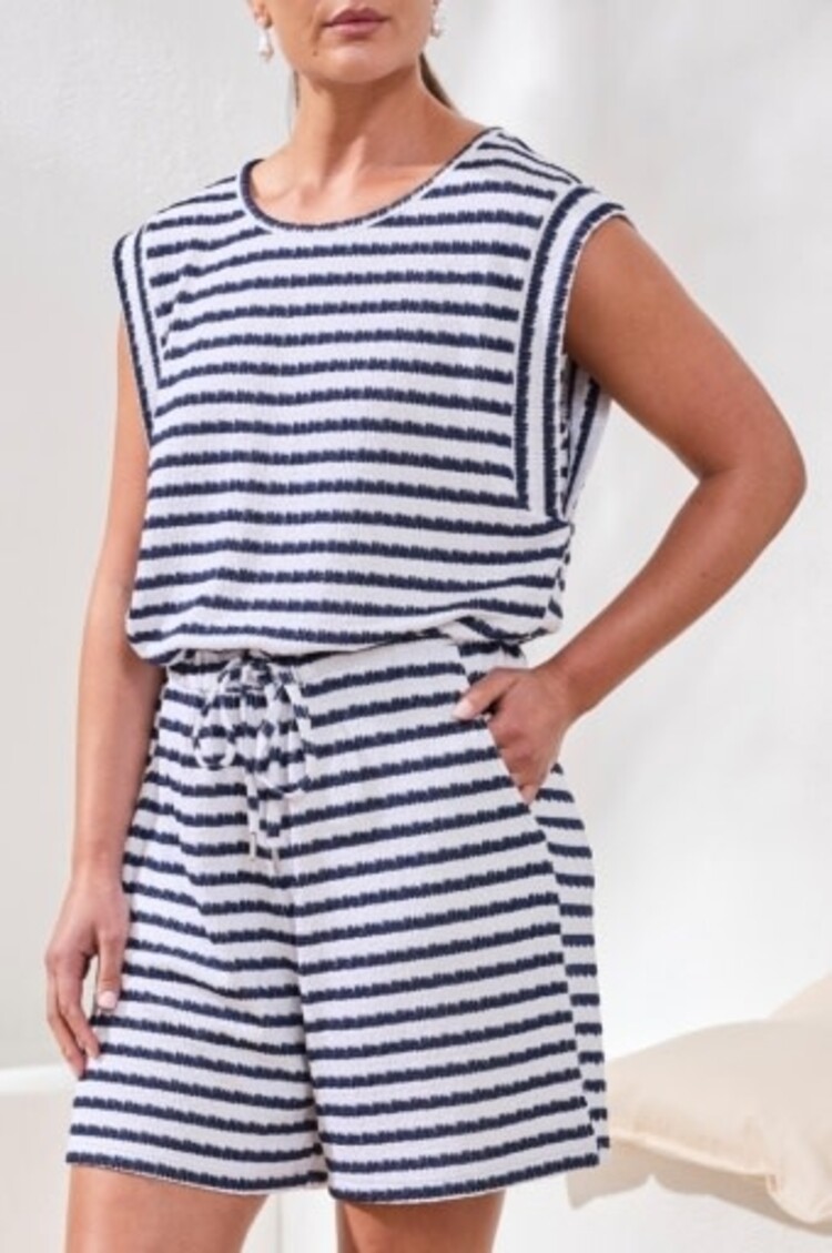 Tribal SLVLESS ROMPER W/DRAWCORD-JET BLUE