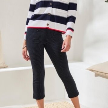 Tribal DOUBLE KNIT BUTTON-FRONT STRIPE CARDIGAN-JET BLUE