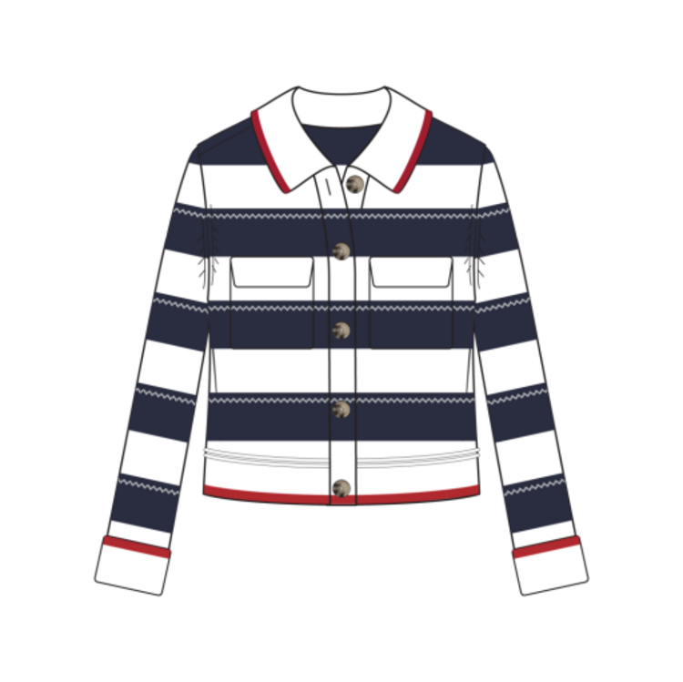 Tribal DOUBLE KNIT BUTTON-FRONT STRIPE CARDIGAN-JET BLUE