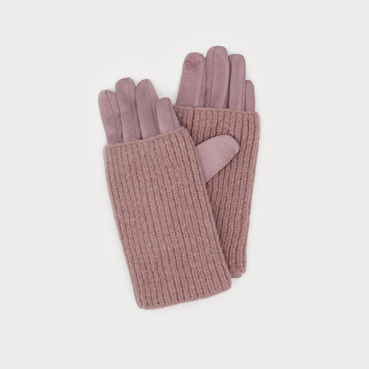 Caracol RIBBED WRIST-WARMER FAUX SUEDE GLOVES 9010