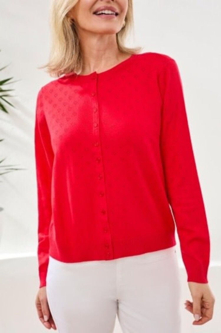 Tribal BUTTON DOWN FRONT POINTELLE CARDI-ROUGE