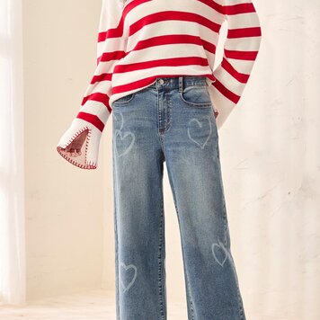 Tribal SOPHIA CURVY PRINTED SUPER STRAIGHT ANKLE JEANS-BLUEHEART