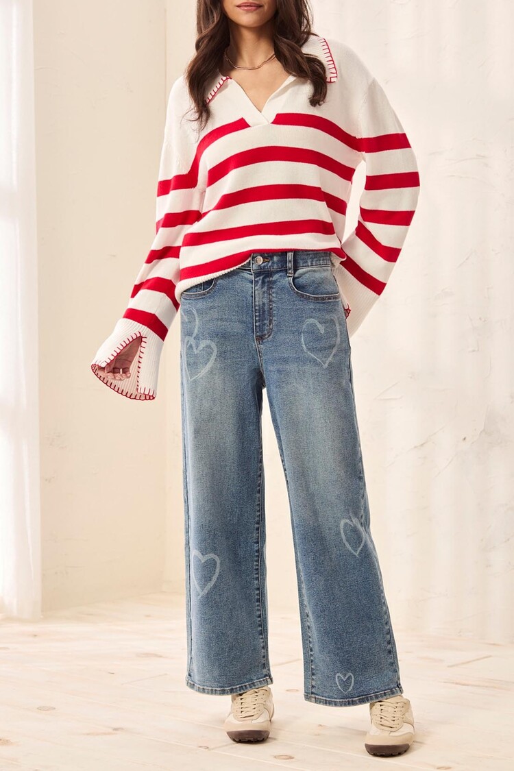 Tribal SOPHIA CURVY PRINTED SUPER STRAIGHT ANKLE JEANS-BLUEHEART