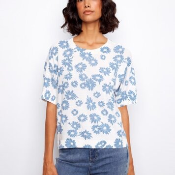 Charlie B Charlie B Reversible Printed Short Sleeve Crew Neck Sweater C2947P