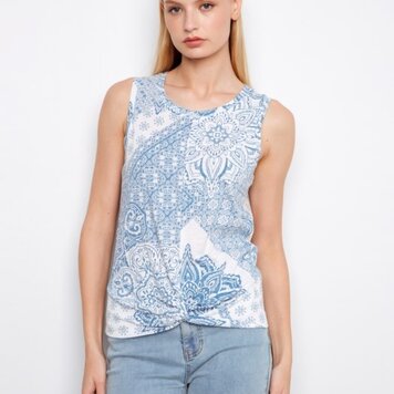 Charlie B Charlie B Printed Organic Cotton Neck Twisted Hem at Front C1365