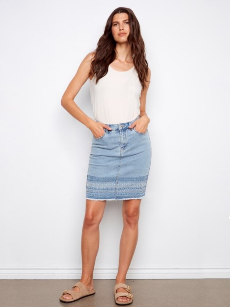 Charlie B Charlie B Ring Spun Denim Skort With Beaded Embroidered C7082R
