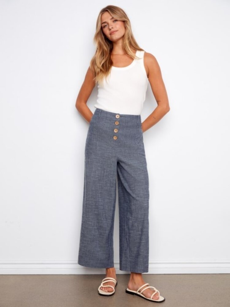 Charlie B Charlie B Stretch Linen Wide Leg Button Front Pants C5751