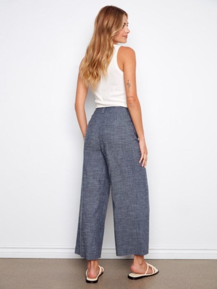 Charlie B Charlie B Stretch Linen Wide Leg Button Front Pants C5751