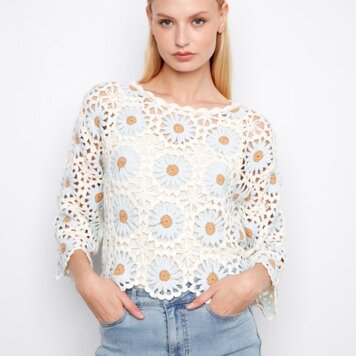 Charlie B Charlie B Flower Crochet Sweater C2941