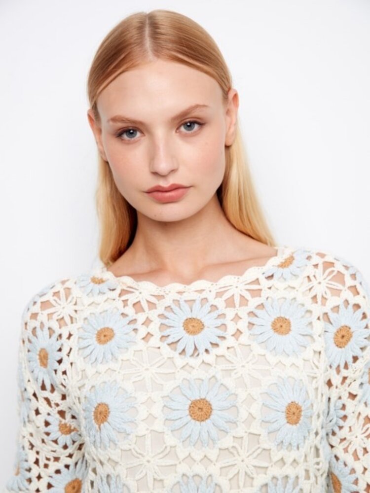 Charlie B Charlie B Flower Crochet Sweater C2941