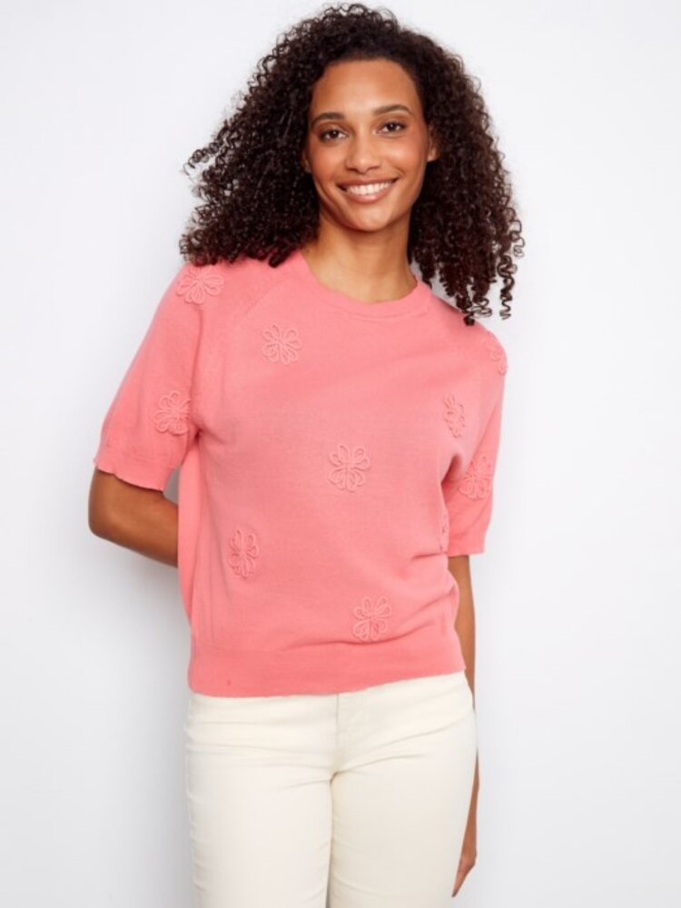 Charlie B Charlie B Raglan Elbow Sleeve Sweater With Flowers Soutache Detail C2969