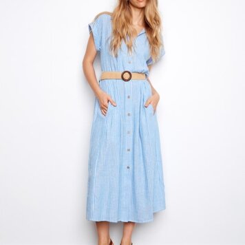 Charlie B Charlie B Yarn-Dye Short Sleeves Buttoned Up Front Mxi Dress With Belt C3214