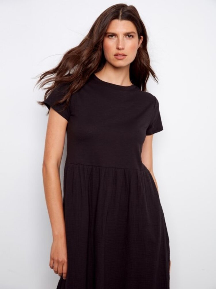 Charlie B Charlie B Short Sleeve Crew Neck Long Dress C3232