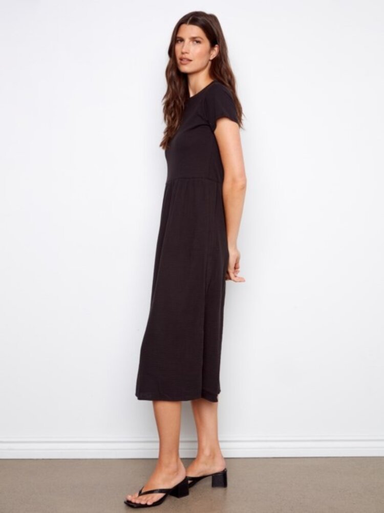 Charlie B Charlie B Short Sleeve Crew Neck Long Dress C3232