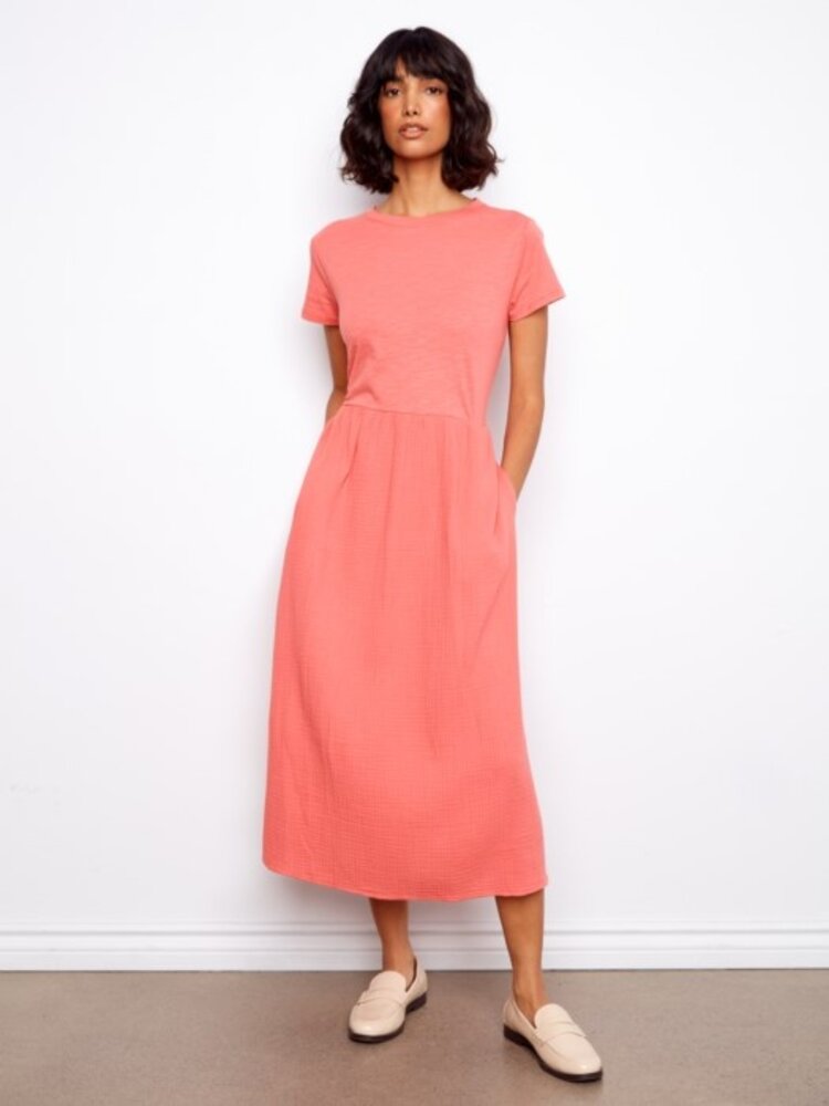 Charlie B Charlie B Short Sleeve Crew Neck Long Dress C3232