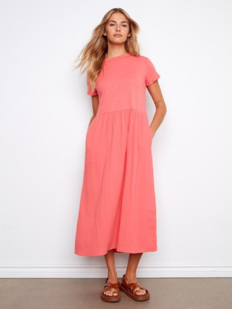 Charlie B Charlie B Short Sleeve Crew Neck Long Dress C3232