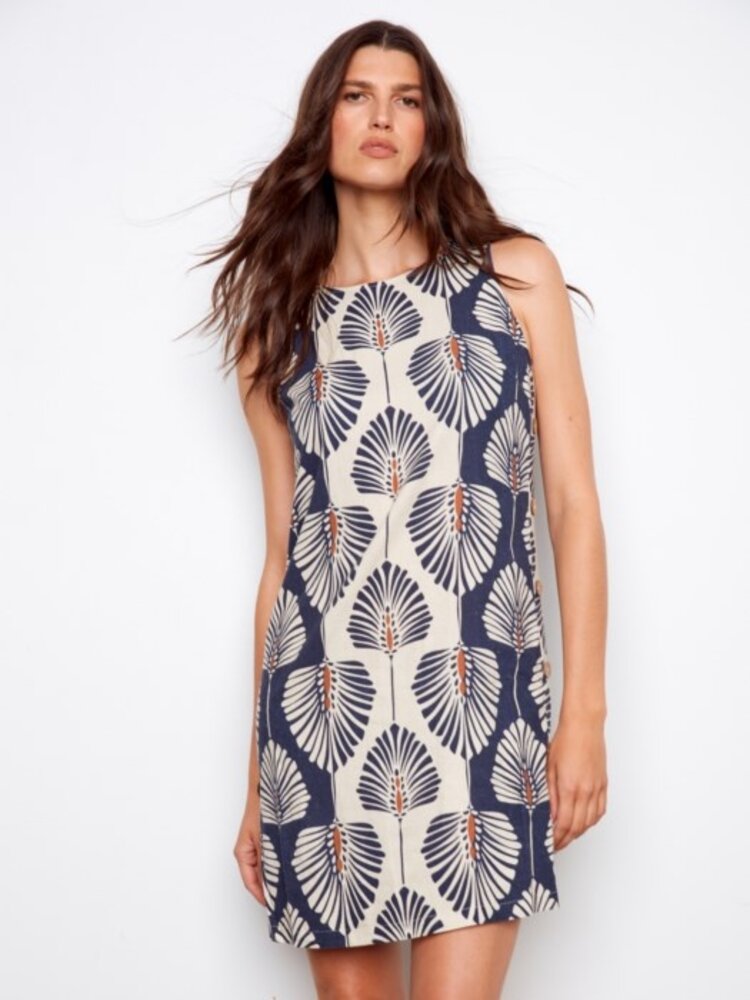 Charlie B Charlie B Printed Sleeveless Shift Dress With Decorative Side Button C3254P