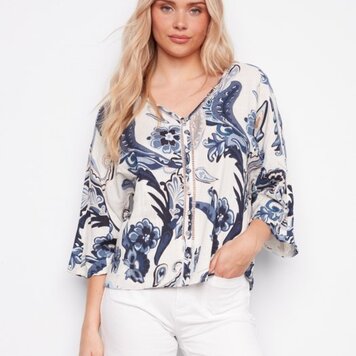 Charlie B Charlie B Printed Dolman Sleeve Blouse With Front Button Detail C4650