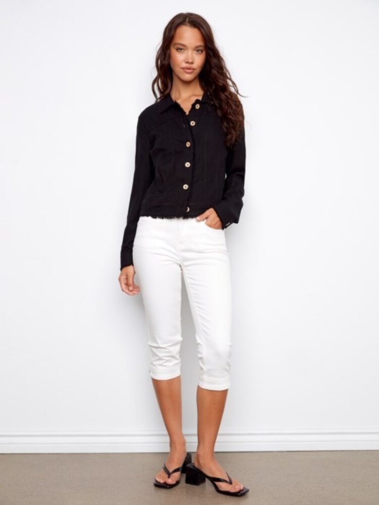 Charlie B Charlie B Linen Jacket With Frayed Hem C6199YY