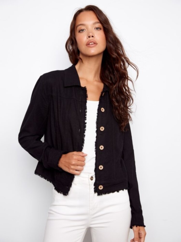 Charlie B Charlie B Linen Jacket With Frayed Hem C6199YY