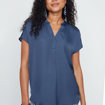 Renuar Renuar short sleeve air flow collarless blouse R5016