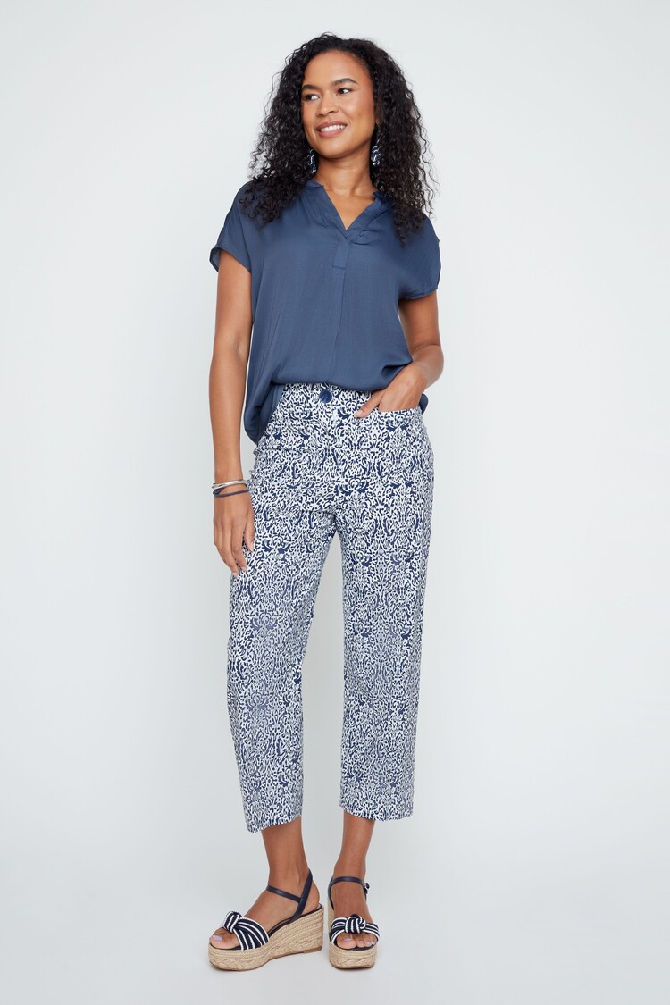 Renuar Renuar short sleeve air flow collarless blouse R5016