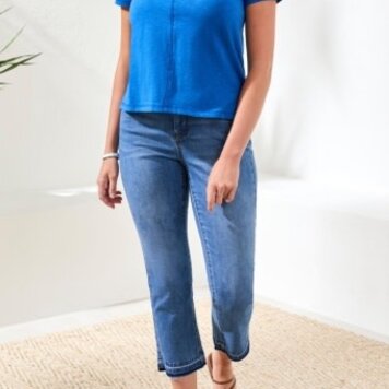 Tribal S/S V NECK TOP W/RIB COMBO-3052O