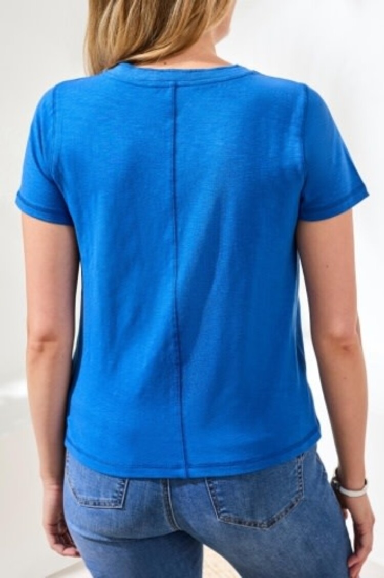 Tribal S/S V NECK TOP W/RIB COMBO-3052O