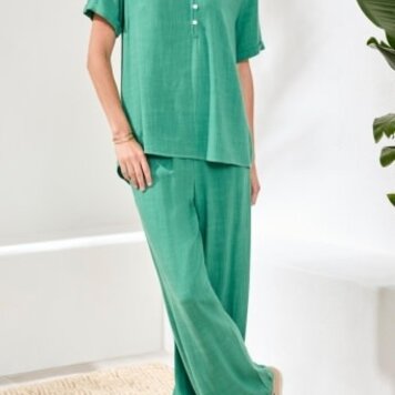 Tribal Tribal Short Sleeve Blouse W/ Buttoned Placket 3077O