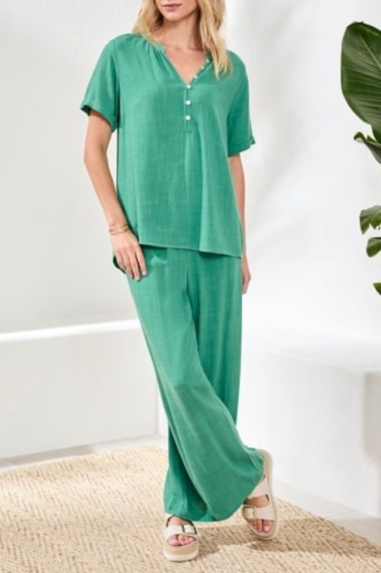 Tribal Tribal Short Sleeve Blouse W/ Buttoned Placket 3077O