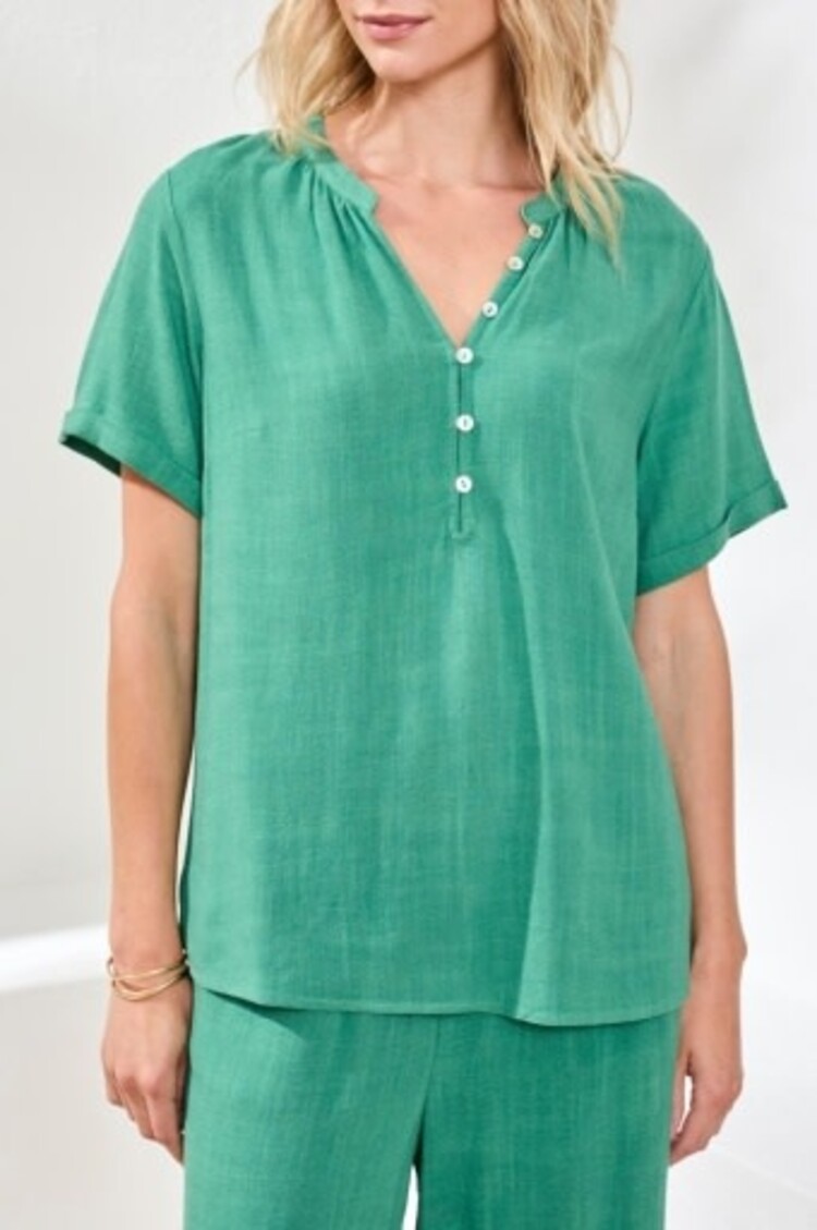 Tribal Tribal Short Sleeve Blouse W/ Buttoned Placket 3077O
