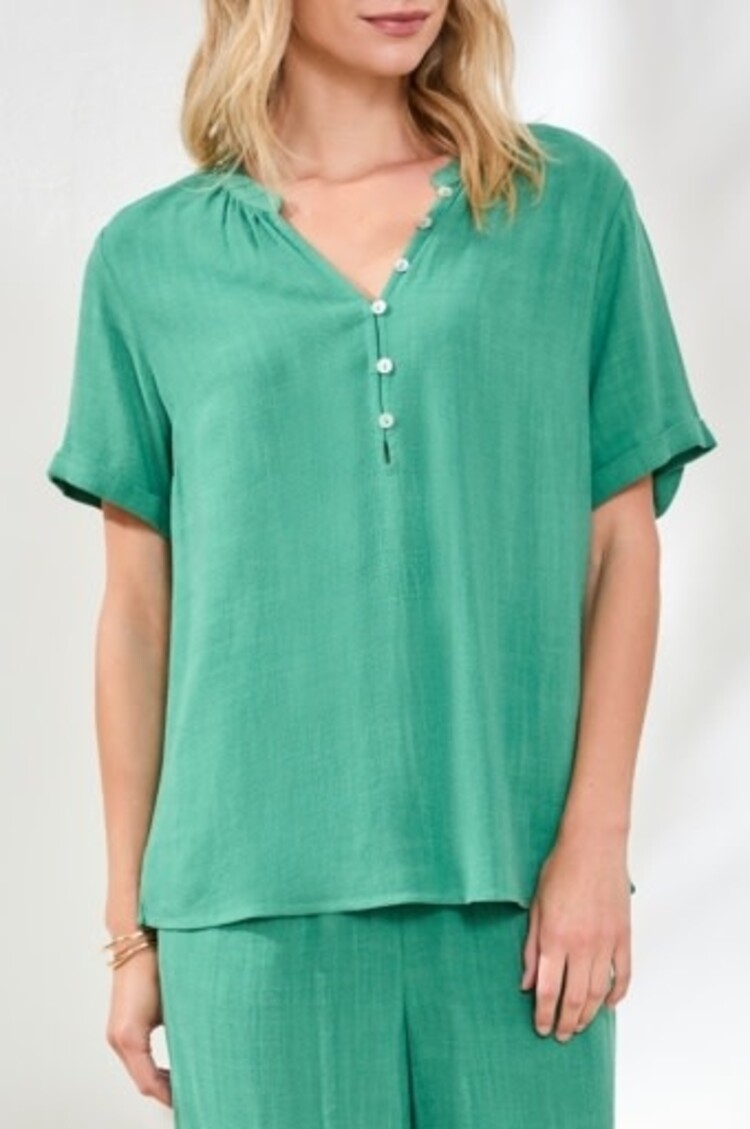 Tribal Tribal Short Sleeve Blouse W/ Buttoned Placket 3077O