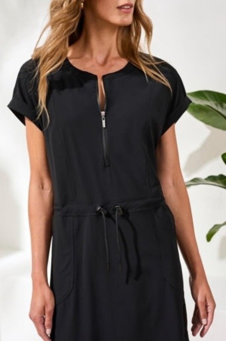 Tribal S/S ZIP DRESS W/DRAWCORD-BLACK