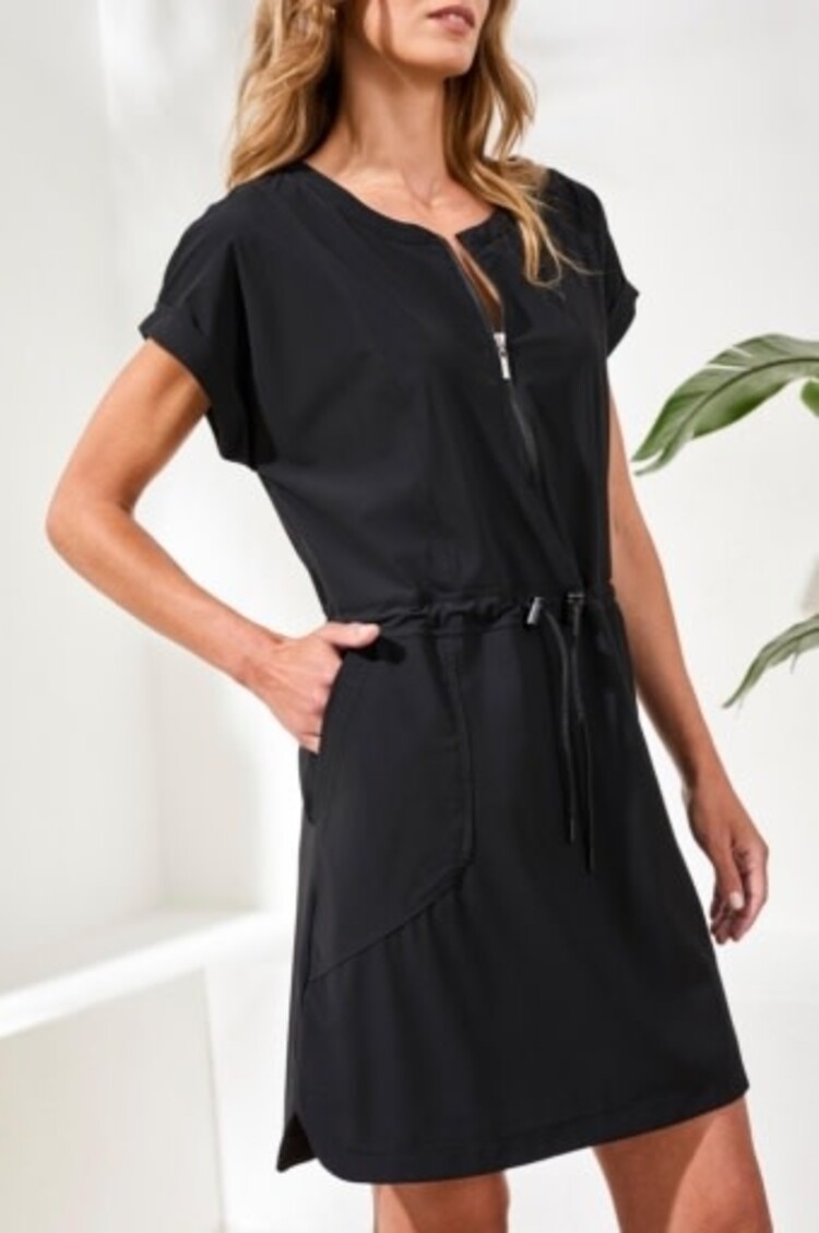 Tribal S/S ZIP DRESS W/DRAWCORD-BLACK