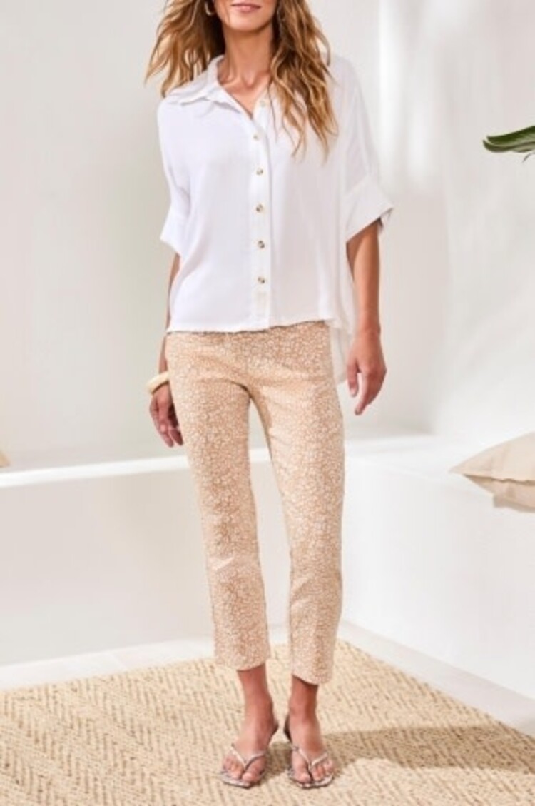 Tribal ELBOW SLV BTN FRT BLOUSE-WHITE